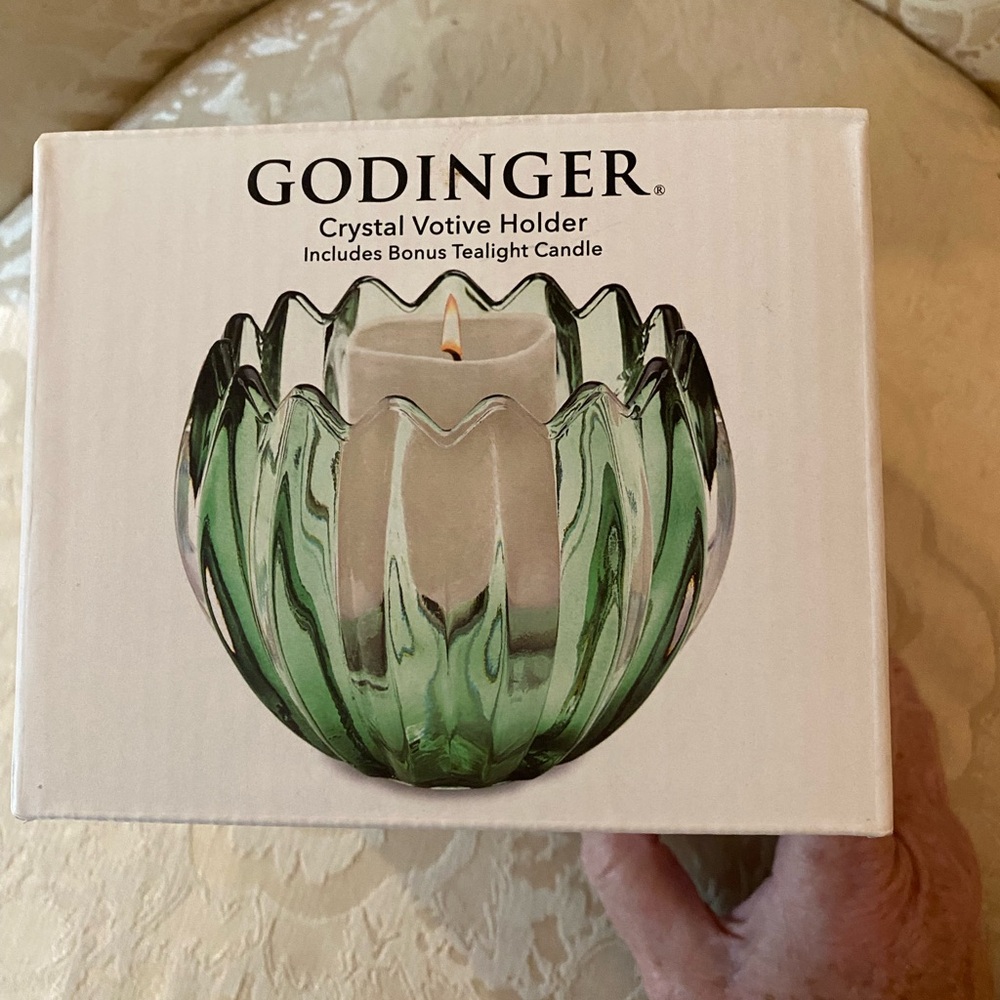 Godinger Green Crystal Votive Holder Vase Candy Dish Bowl (possible flaw - read)